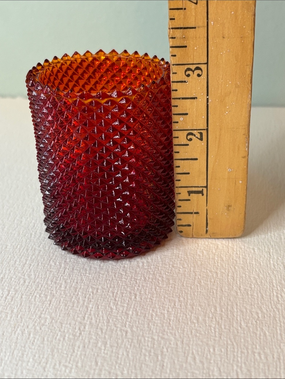 Vintage Faroy Red Diamond Point Glass Votive Candle Holder - Picture 5 of 8